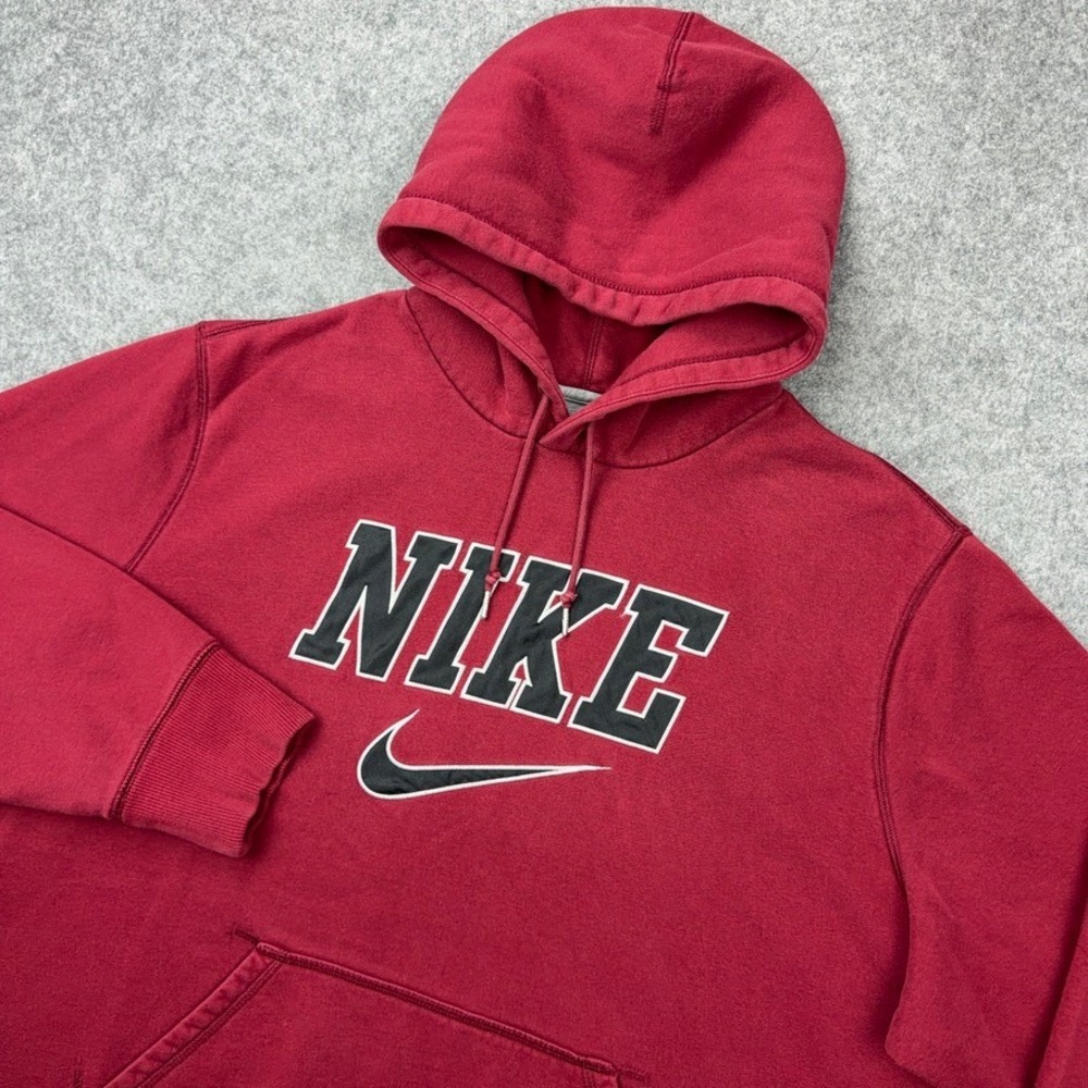 Nike Hoodie Mens 2XL Red Spellout Swoosh Pullover Fleece Athletic Sportswear